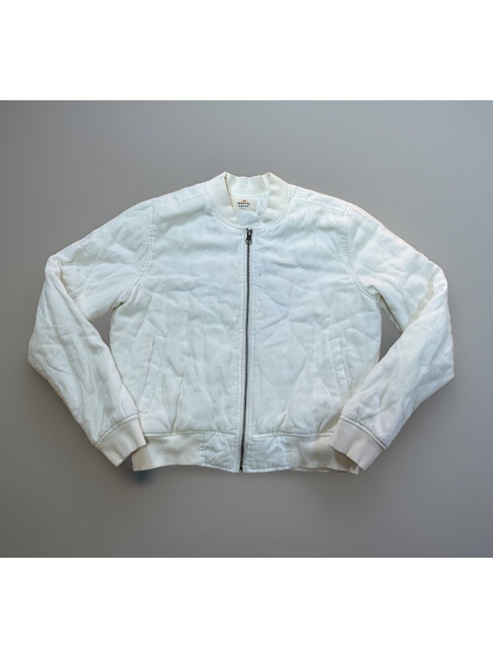 Marine Layer Crisp White Birdseye Quilted Bomber Jacket Women’s XS Cottagecore